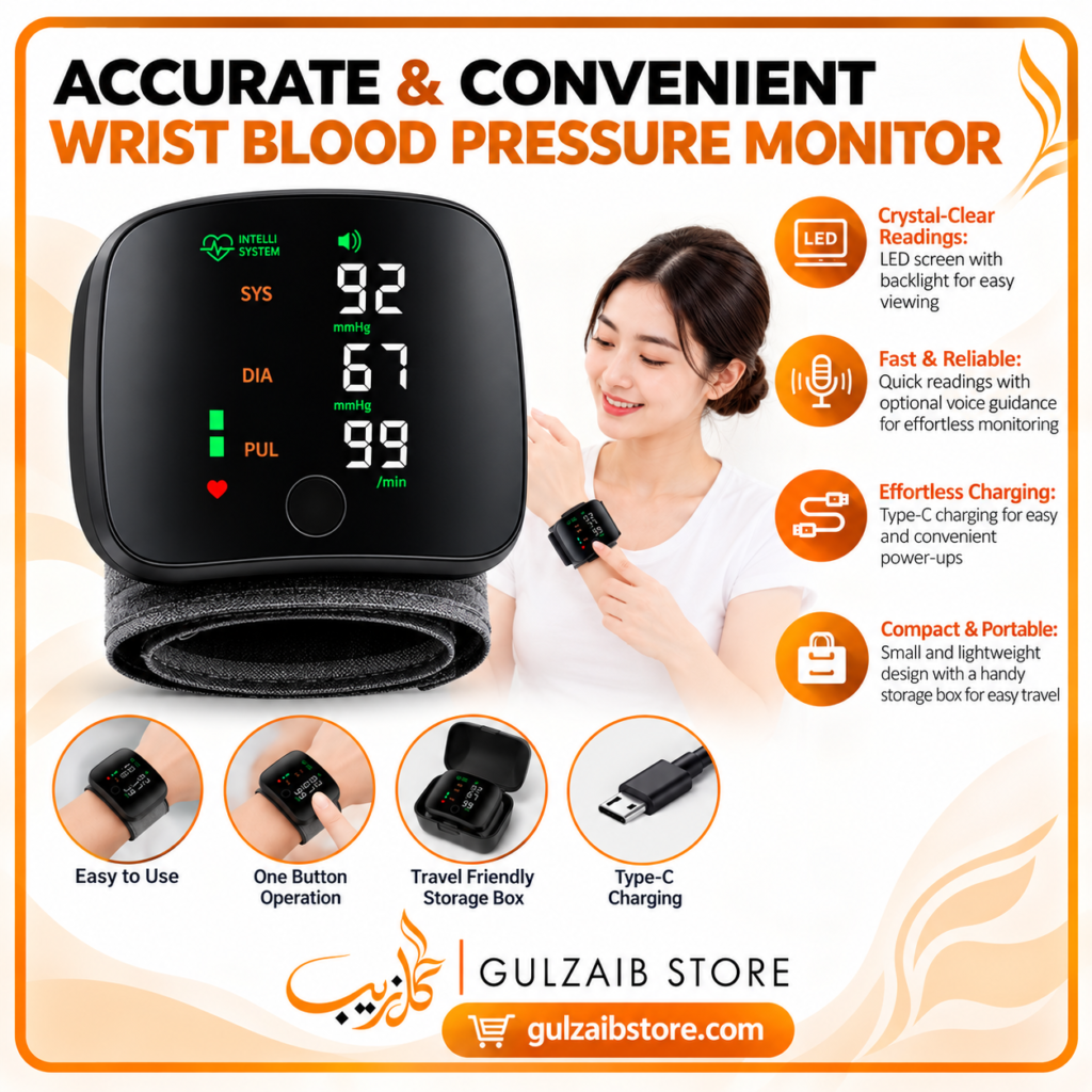 Rechargeable Wrist BP Monitor – Digital LED Display & Voice Broadcast